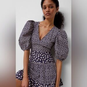 NWOT! French Connection Aura Cotton Ditsy-Print Puff-Sleeve Dress, Eu SM I US 6